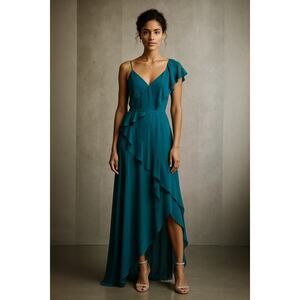 Vera Wang White Collection Gem Style 360531 Teal Ruffle Gown | Bridesmaid 4